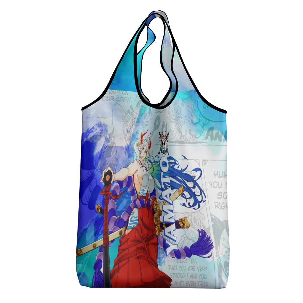 Yamato One Piece Blue Cloud Theme Grocery Bag with Manga Panels and Oni Horn Character Design - The Mazicc