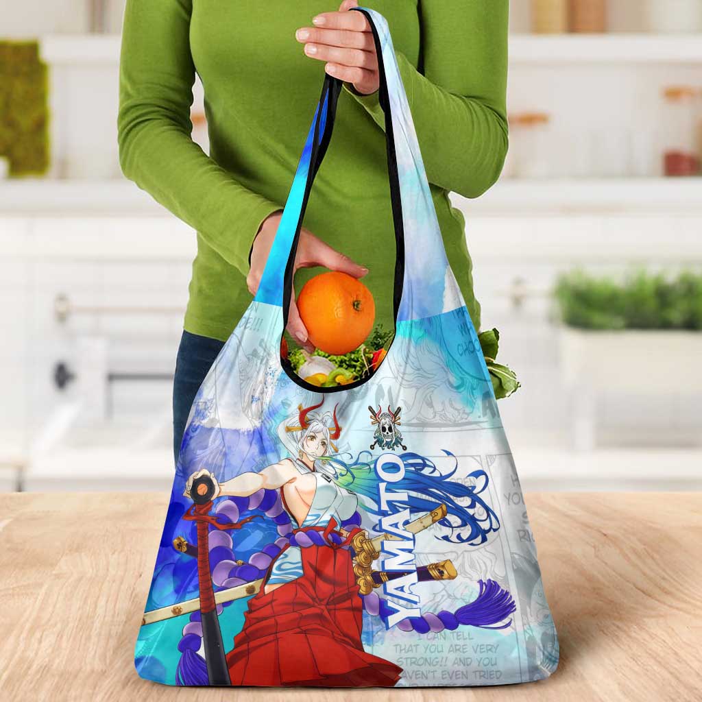 Yamato One Piece Blue Cloud Theme Grocery Bag with Manga Panels and Oni Horn Character Design - The Mazicc