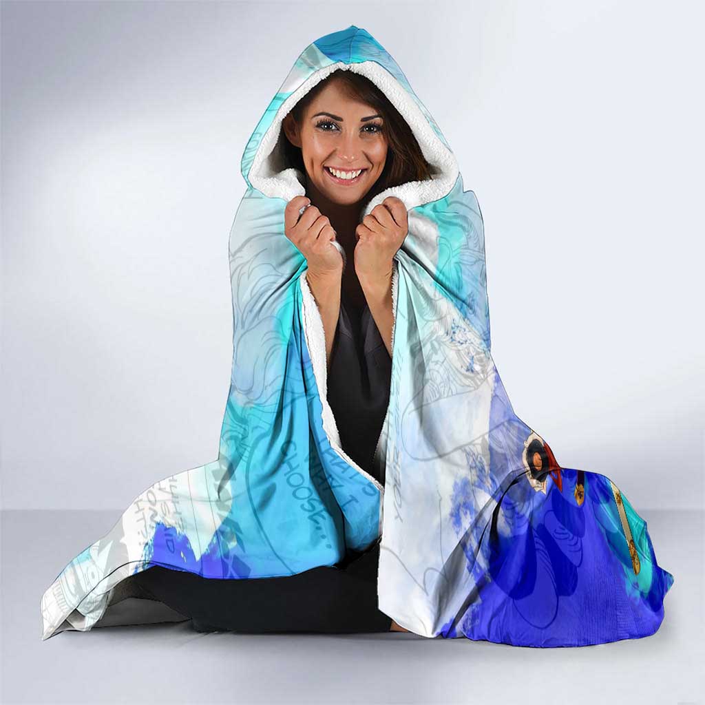 Yamato One Piece Blue Cloud Theme Hooded Blanket with Manga Panels and Oni Horn Character Design - The Mazicc