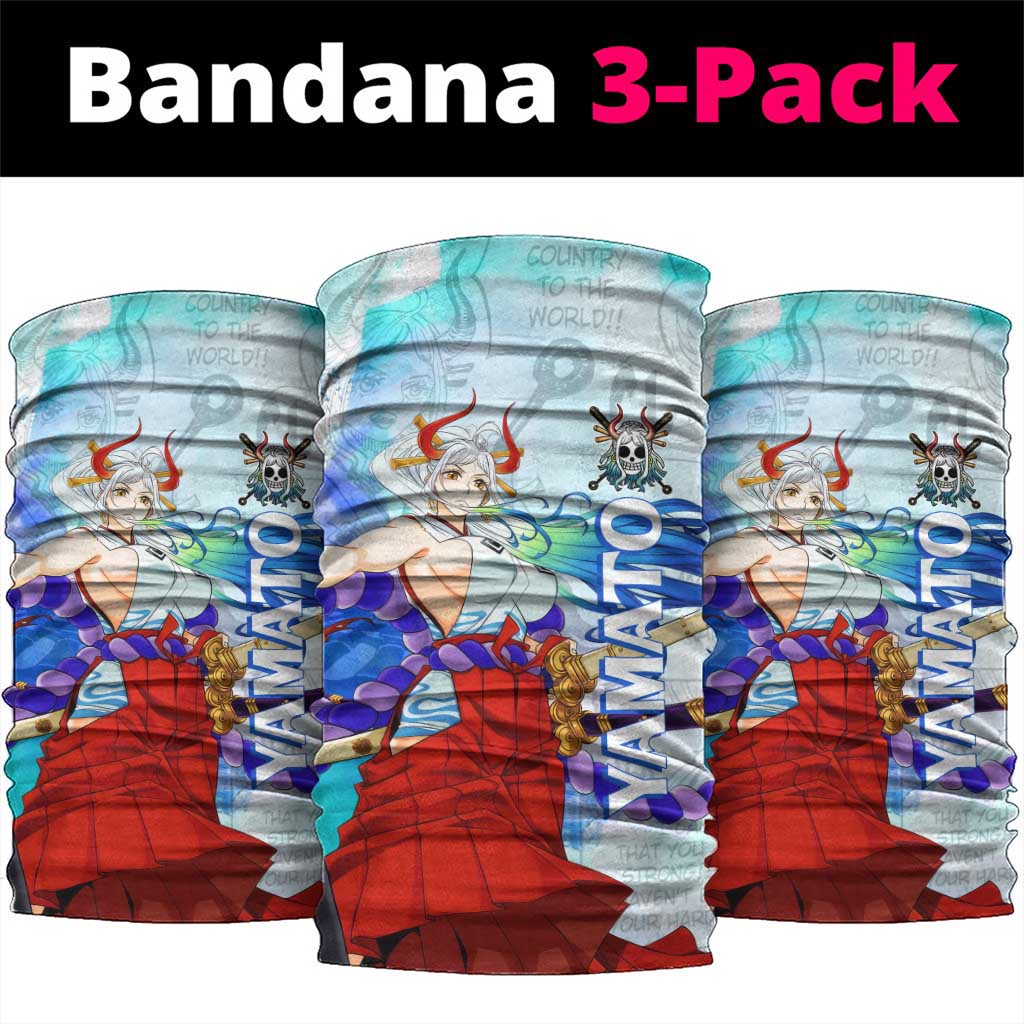 Yamato One Piece Blue Cloud Theme Neck Gaiter with Manga Panels and Oni Horn Character Design - The Mazicc