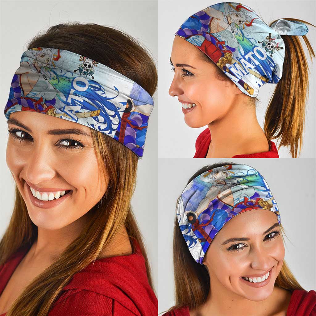 Yamato One Piece Blue Cloud Theme Neck Gaiter with Manga Panels and Oni Horn Character Design - The Mazicc