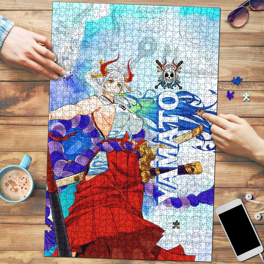 Yamato One Piece Blue Cloud Theme Puzzle with Manga Panels and Oni Horn Character Design - The Mazicc