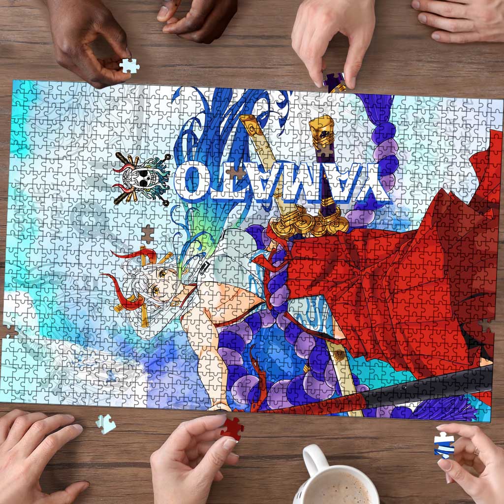 Yamato One Piece Blue Cloud Theme Puzzle with Manga Panels and Oni Horn Character Design - The Mazicc