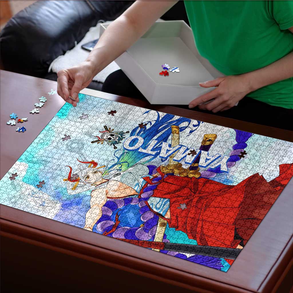 Yamato One Piece Blue Cloud Theme Puzzle with Manga Panels and Oni Horn Character Design - The Mazicc
