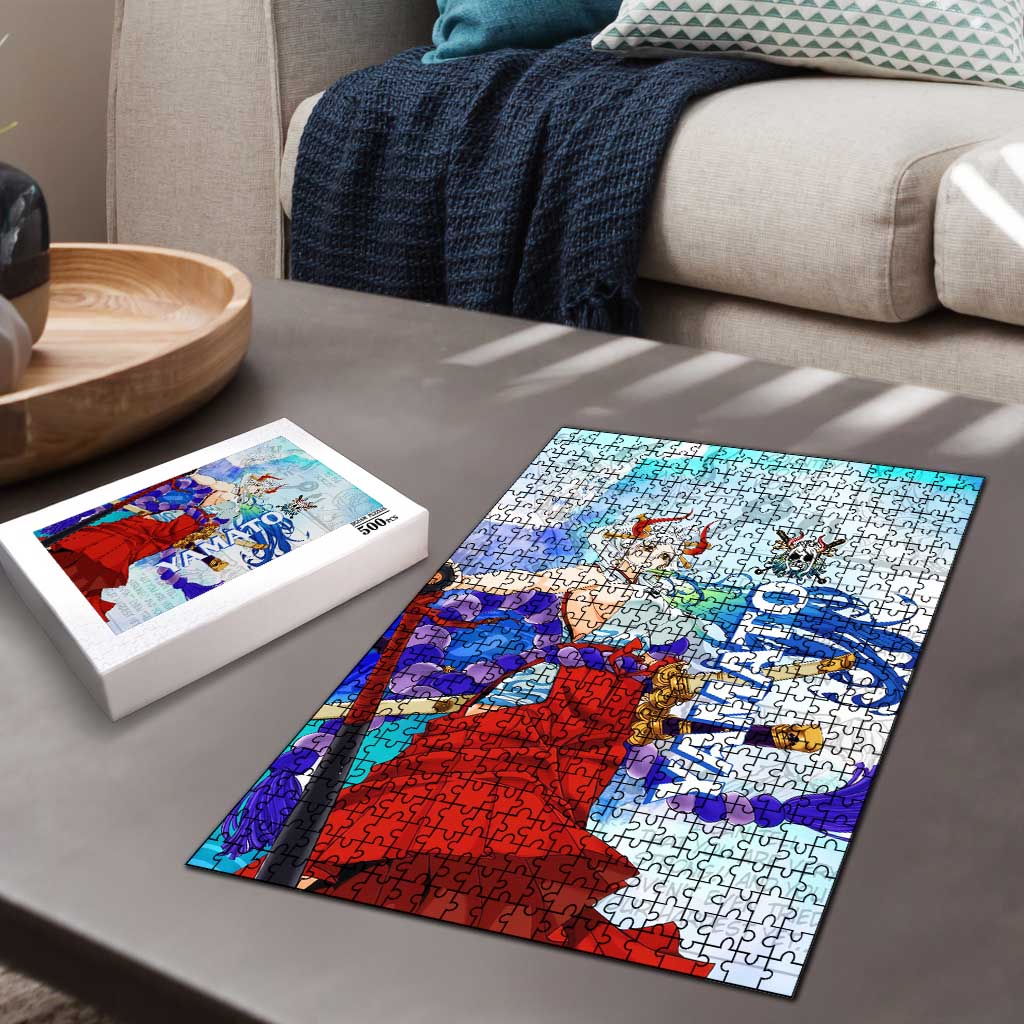 Yamato One Piece Blue Cloud Theme Puzzle with Manga Panels and Oni Horn Character Design - The Mazicc