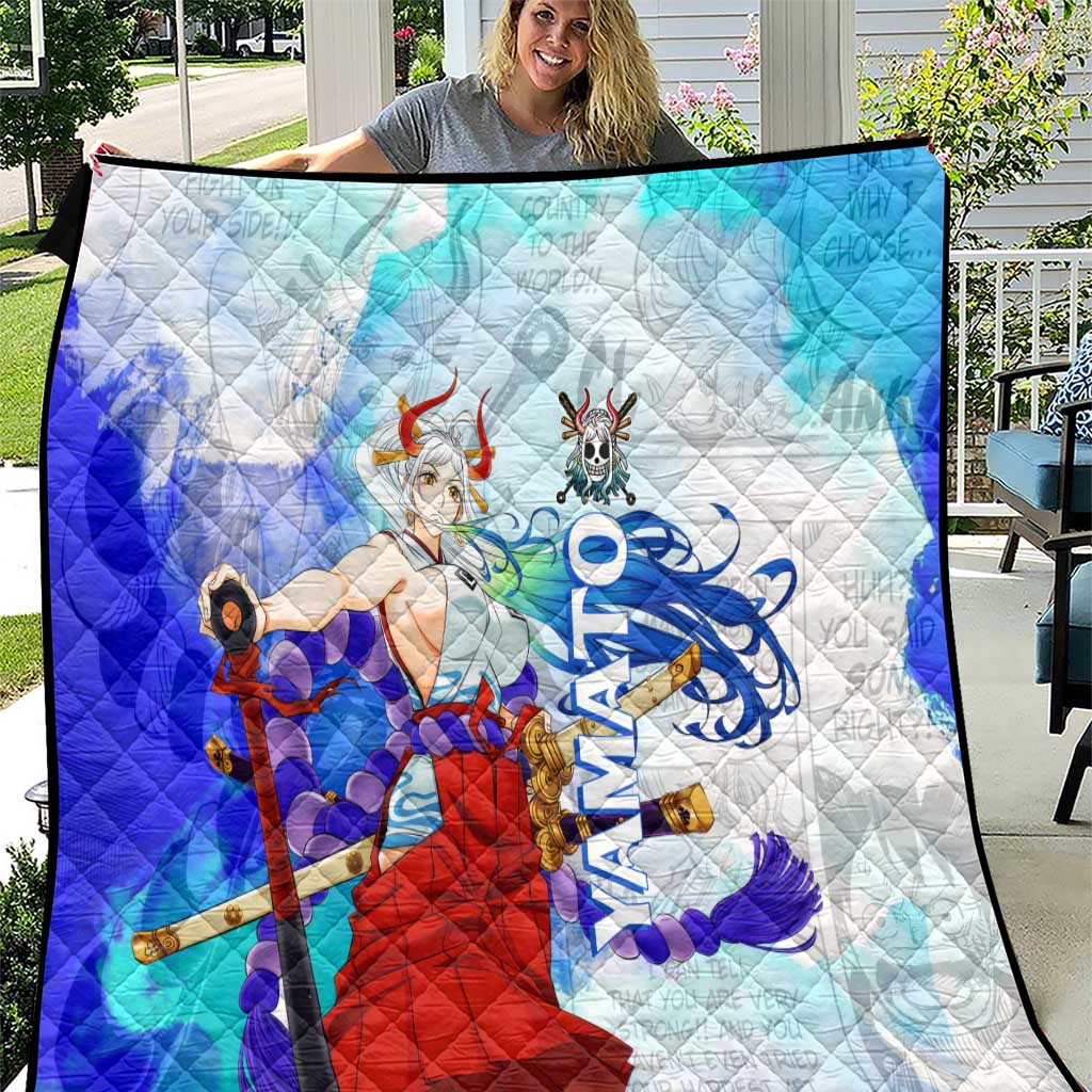 Yamato One Piece Blue Cloud Theme Quilt with Manga Panels and Oni Horn Character Design - The Mazicc