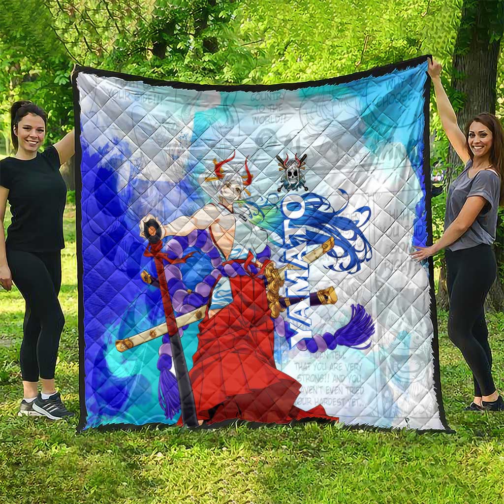 Yamato One Piece Blue Cloud Theme Quilt with Manga Panels and Oni Horn Character Design - The Mazicc