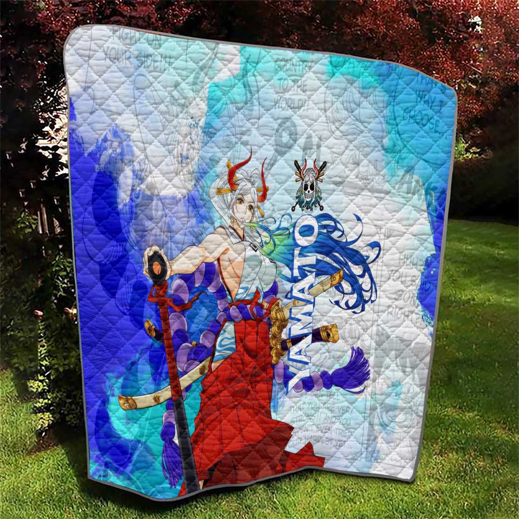 Yamato One Piece Blue Cloud Theme Quilt with Manga Panels and Oni Horn Character Design - The Mazicc