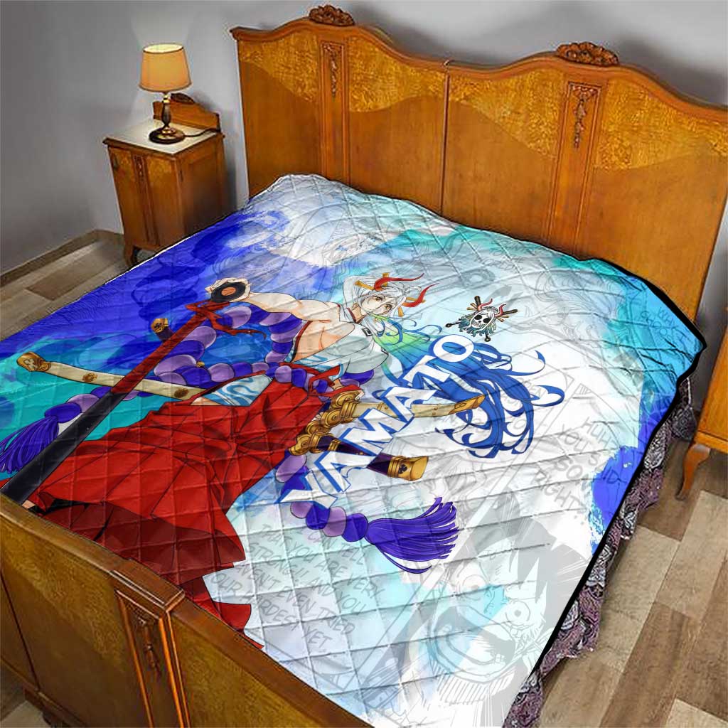 Yamato One Piece Blue Cloud Theme Quilt with Manga Panels and Oni Horn Character Design - The Mazicc