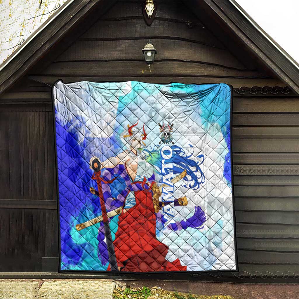 Yamato One Piece Blue Cloud Theme Quilt with Manga Panels and Oni Horn Character Design - The Mazicc