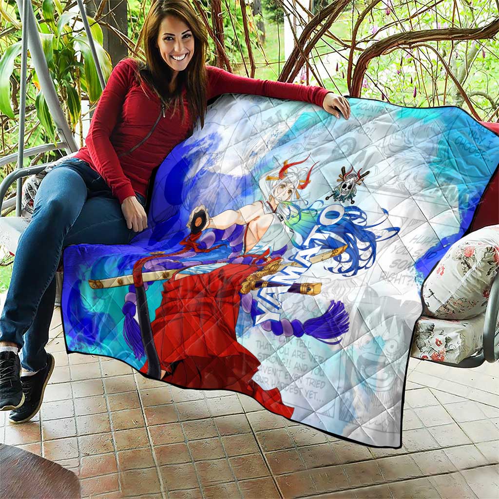 Yamato One Piece Blue Cloud Theme Quilt with Manga Panels and Oni Horn Character Design - The Mazicc