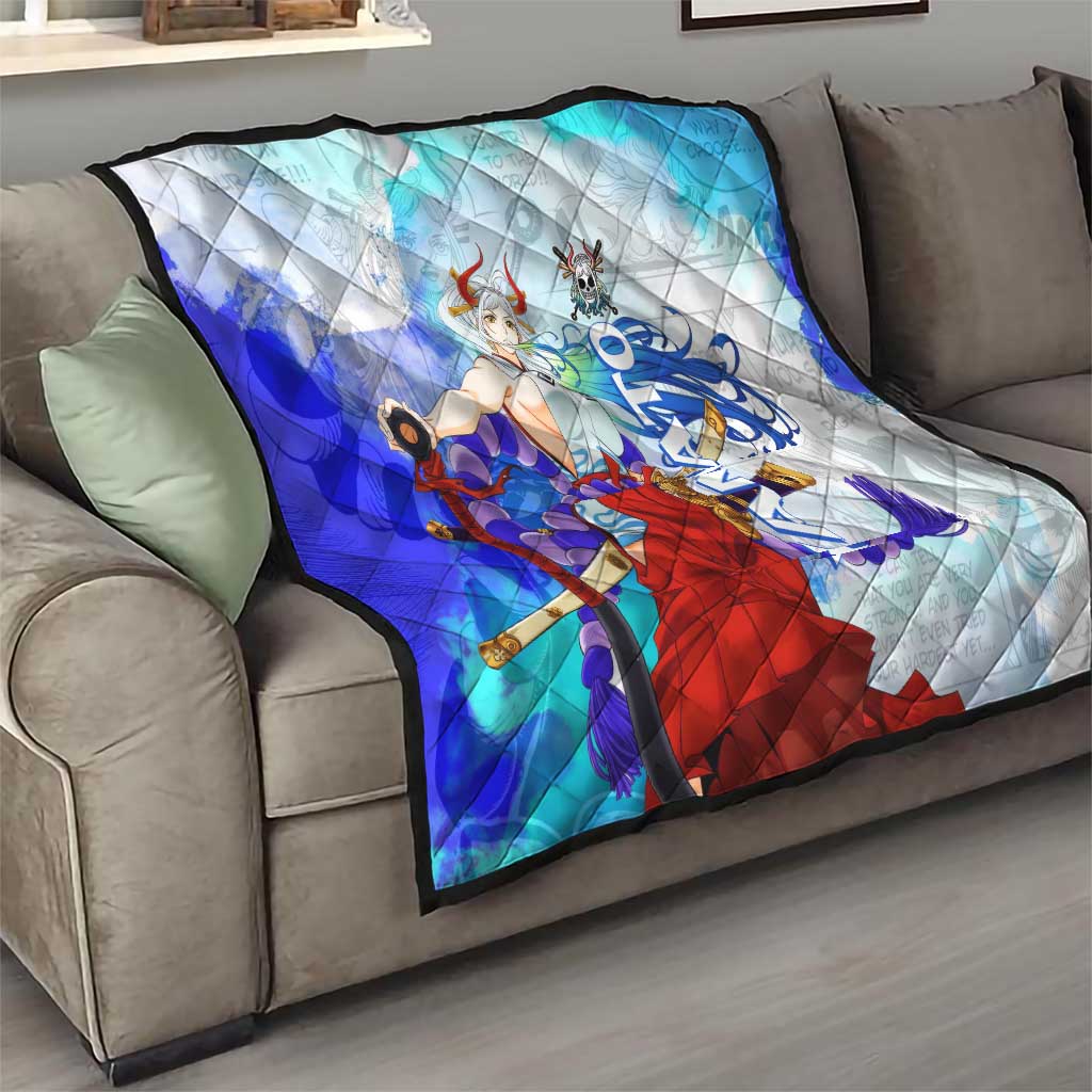 Yamato One Piece Blue Cloud Theme Quilt with Manga Panels and Oni Horn Character Design - The Mazicc