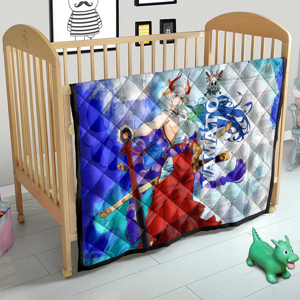 Yamato One Piece Blue Cloud Theme Quilt with Manga Panels and Oni Horn Character Design - The Mazicc