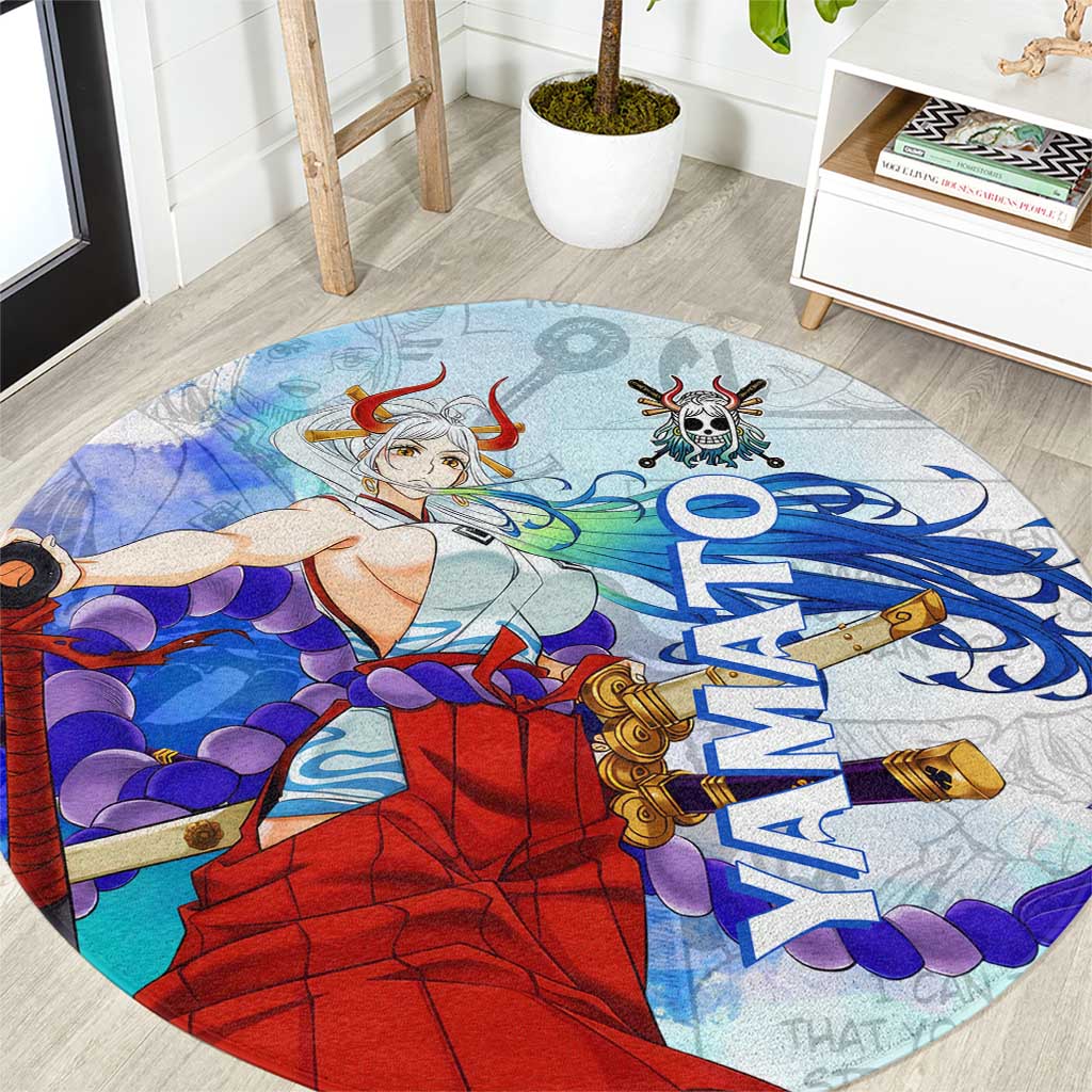 Yamato One Piece Blue Cloud Theme Round Carpet with Manga Panels and Oni Horn Character Design - The Mazicc
