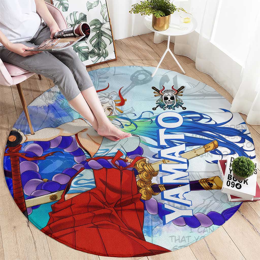 Yamato One Piece Blue Cloud Theme Round Carpet with Manga Panels and Oni Horn Character Design - The Mazicc