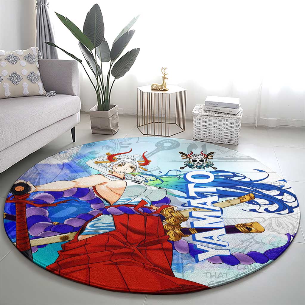 Yamato One Piece Blue Cloud Theme Round Carpet with Manga Panels and Oni Horn Character Design - The Mazicc