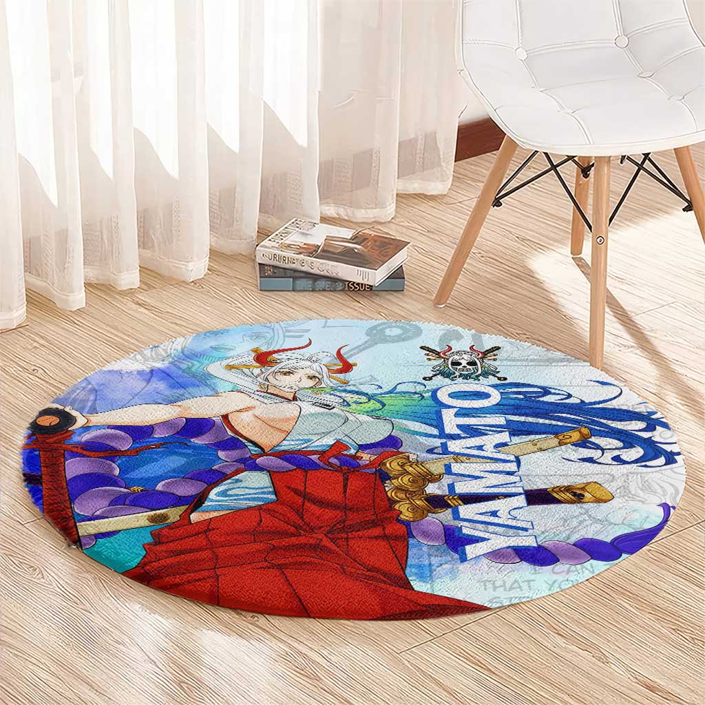 Yamato One Piece Blue Cloud Theme Round Carpet with Manga Panels and Oni Horn Character Design - The Mazicc