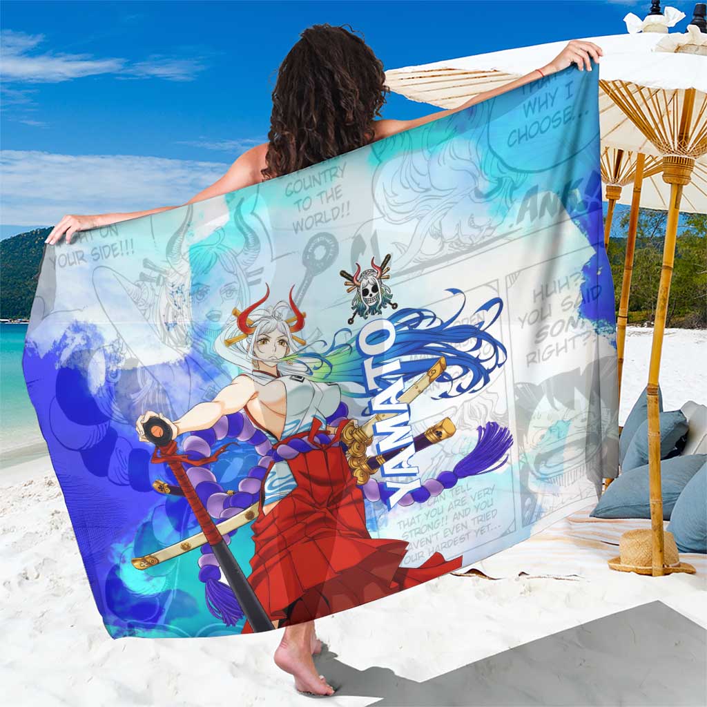 Yamato One Piece Blue Cloud Theme Sarong with Manga Panels and Oni Horn Character Design - The Mazicc