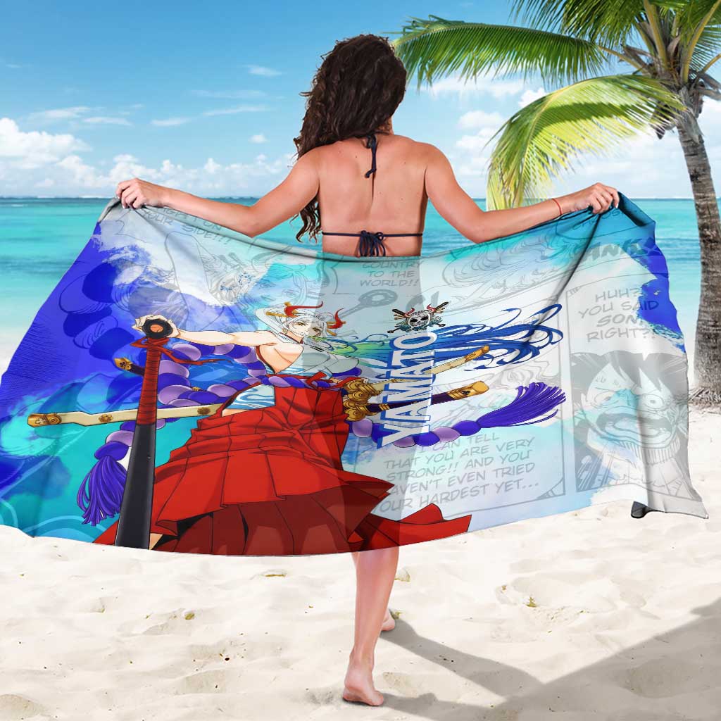 Yamato One Piece Blue Cloud Theme Sarong with Manga Panels and Oni Horn Character Design - The Mazicc