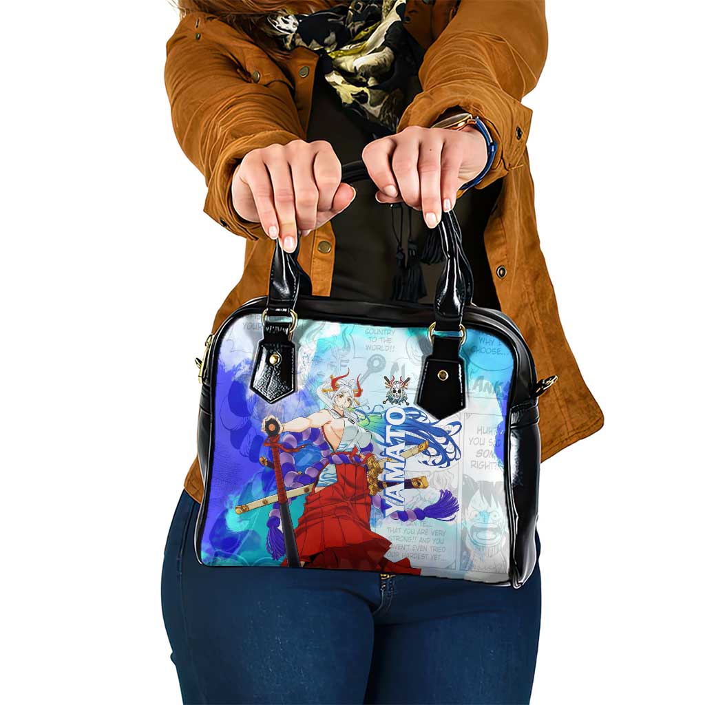 Yamato One Piece Blue Cloud Theme Shoulder Handbag with Manga Panels and Oni Horn Character Design - The Mazicc