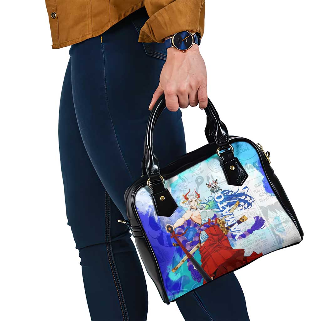 Yamato One Piece Blue Cloud Theme Shoulder Handbag with Manga Panels and Oni Horn Character Design - The Mazicc