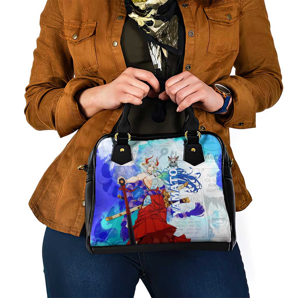 Yamato One Piece Blue Cloud Theme Shoulder Handbag with Manga Panels and Oni Horn Character Design - The Mazicc