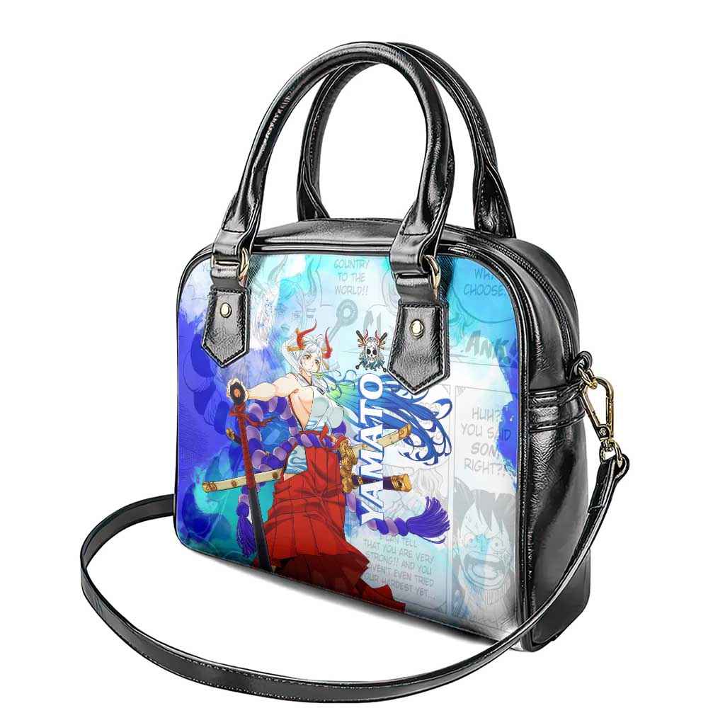 Yamato One Piece Blue Cloud Theme Shoulder Handbag with Manga Panels and Oni Horn Character Design - The Mazicc
