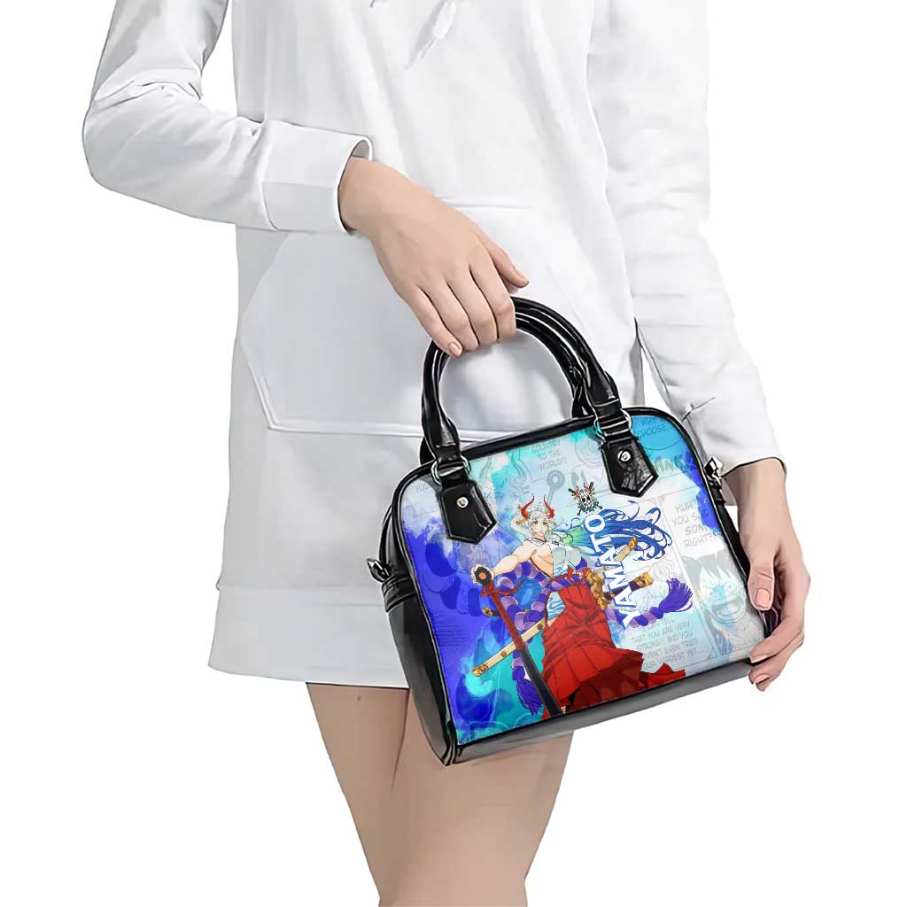 Yamato One Piece Blue Cloud Theme Shoulder Handbag with Manga Panels and Oni Horn Character Design - The Mazicc