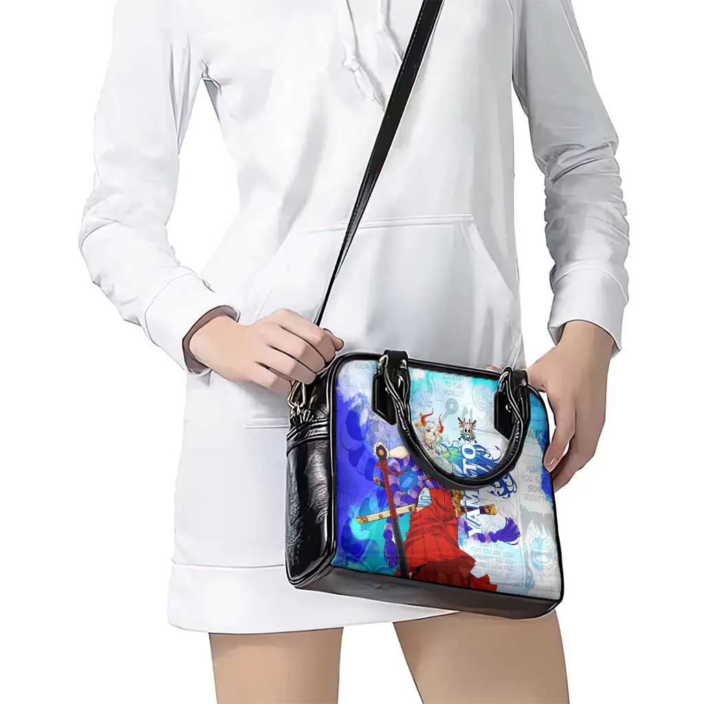 Yamato One Piece Blue Cloud Theme Shoulder Handbag with Manga Panels and Oni Horn Character Design - The Mazicc
