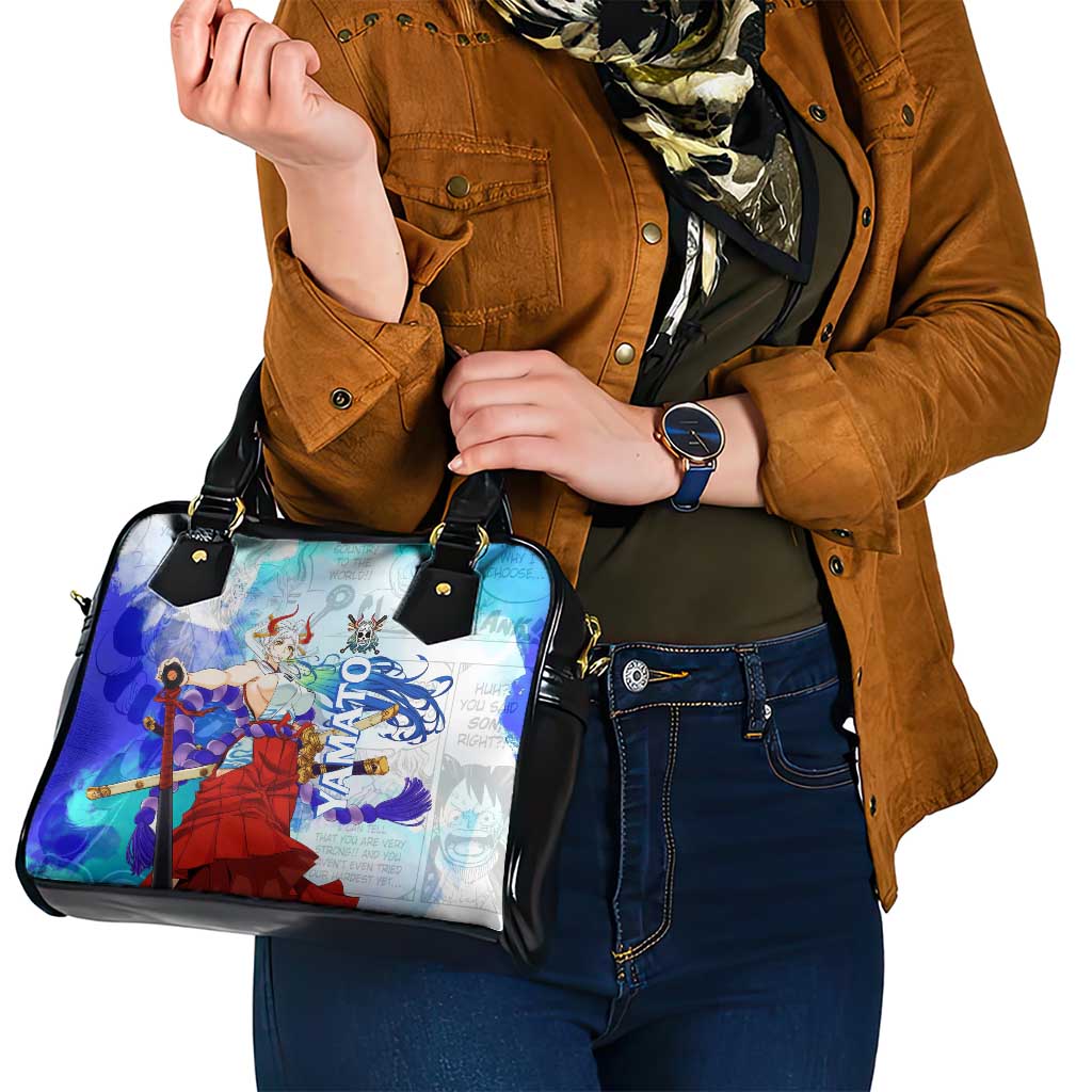Yamato One Piece Blue Cloud Theme Shoulder Handbag with Manga Panels and Oni Horn Character Design - The Mazicc