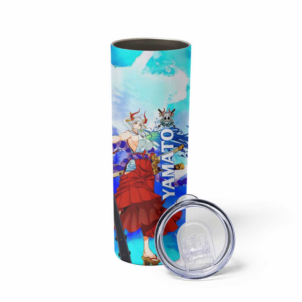Yamato One Piece Blue Cloud Theme Skinny Tumbler with Manga Panels and Oni Horn Character Design - The Mazicc