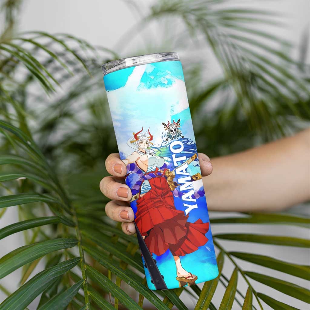 Yamato One Piece Blue Cloud Theme Skinny Tumbler with Manga Panels and Oni Horn Character Design - The Mazicc