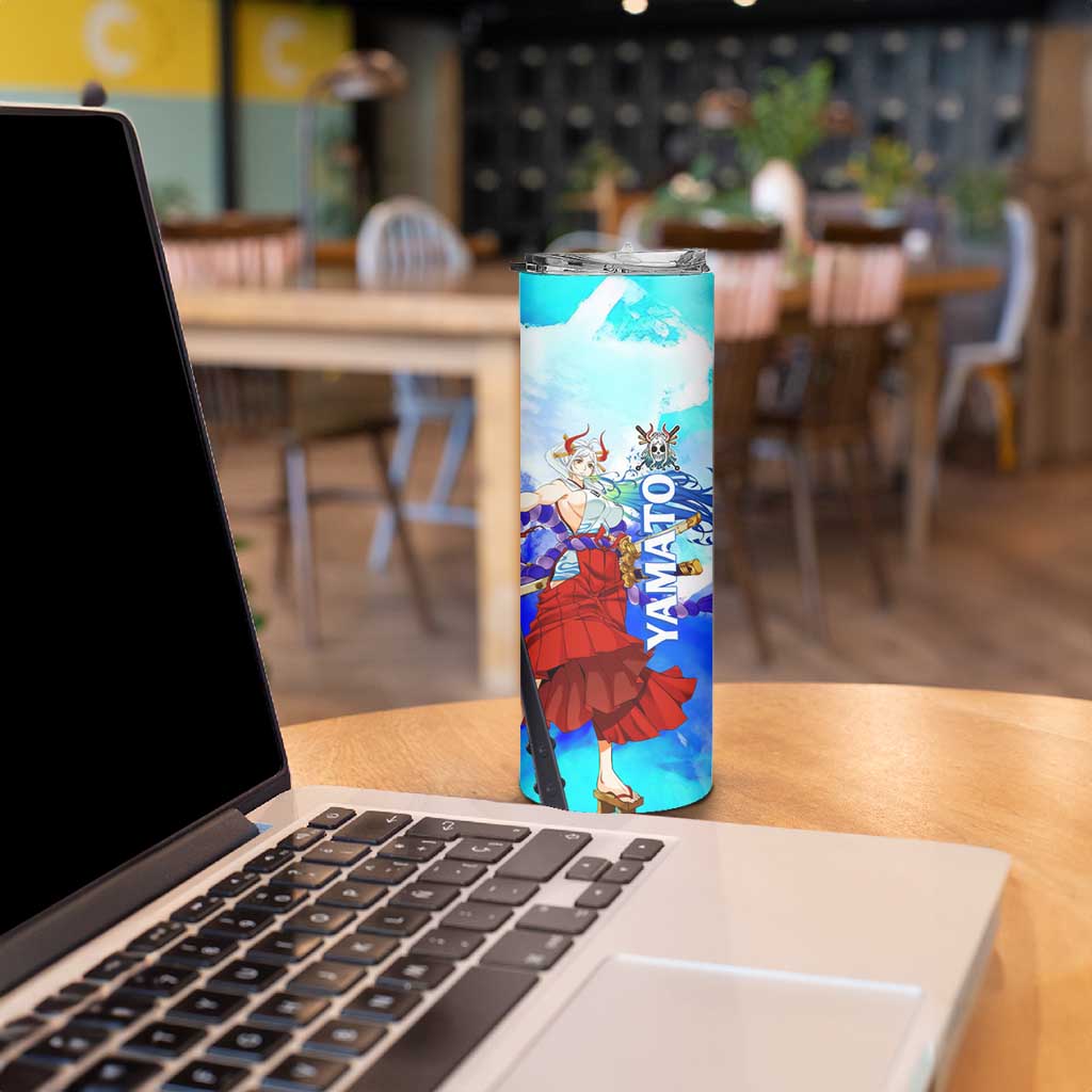 Yamato One Piece Blue Cloud Theme Skinny Tumbler with Manga Panels and Oni Horn Character Design - The Mazicc