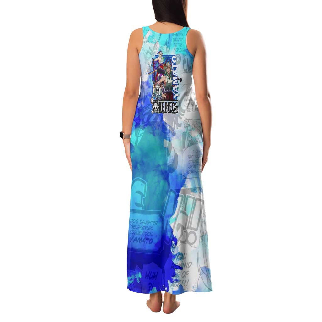 Yamato One Piece Blue Cloud Theme Tank Maxi Dress with Manga Panels and Oni Horn Character Design - The Mazicc