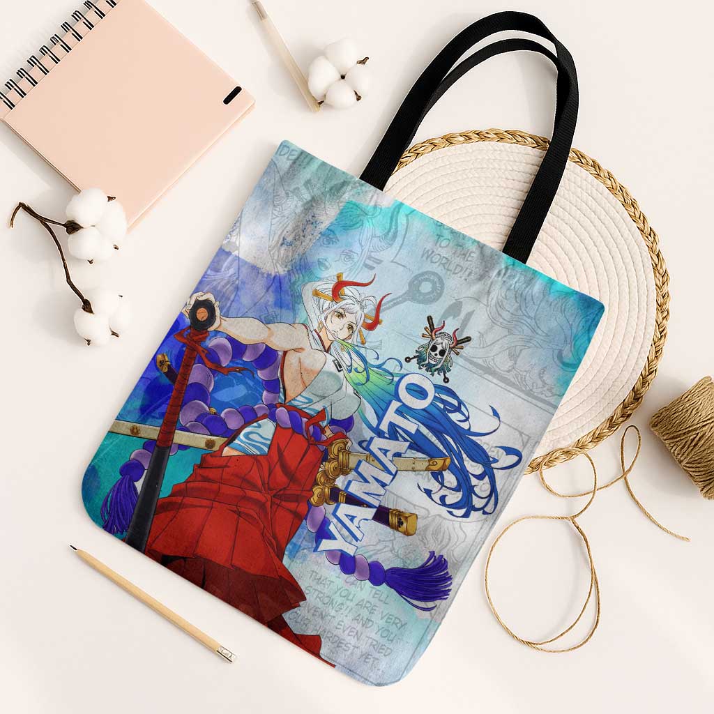 Yamato One Piece Blue Cloud Theme Tote Bag with Manga Panels and Oni Horn Character Design - The Mazicc