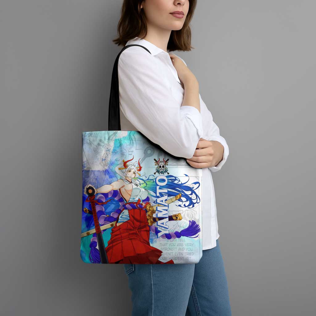 Yamato One Piece Blue Cloud Theme Tote Bag with Manga Panels and Oni Horn Character Design - The Mazicc