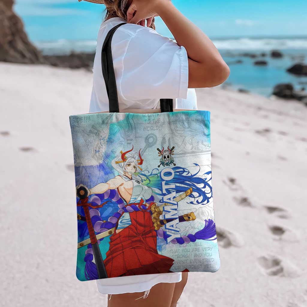 Yamato One Piece Blue Cloud Theme Tote Bag with Manga Panels and Oni Horn Character Design - The Mazicc