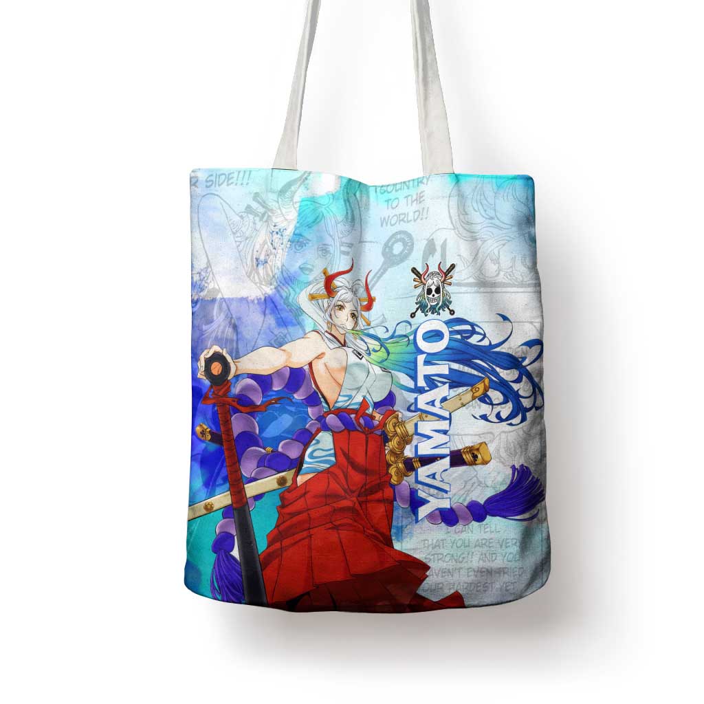 Yamato One Piece Blue Cloud Theme Tote Bag with Manga Panels and Oni Horn Character Design - The Mazicc