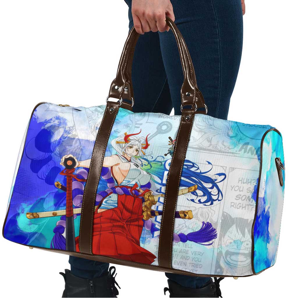 Yamato One Piece Blue Cloud Theme Travel Bag with Manga Panels and Oni Horn Character Design - The Mazicc