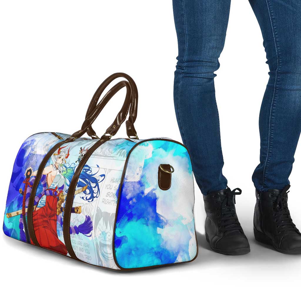 Yamato One Piece Blue Cloud Theme Travel Bag with Manga Panels and Oni Horn Character Design - The Mazicc
