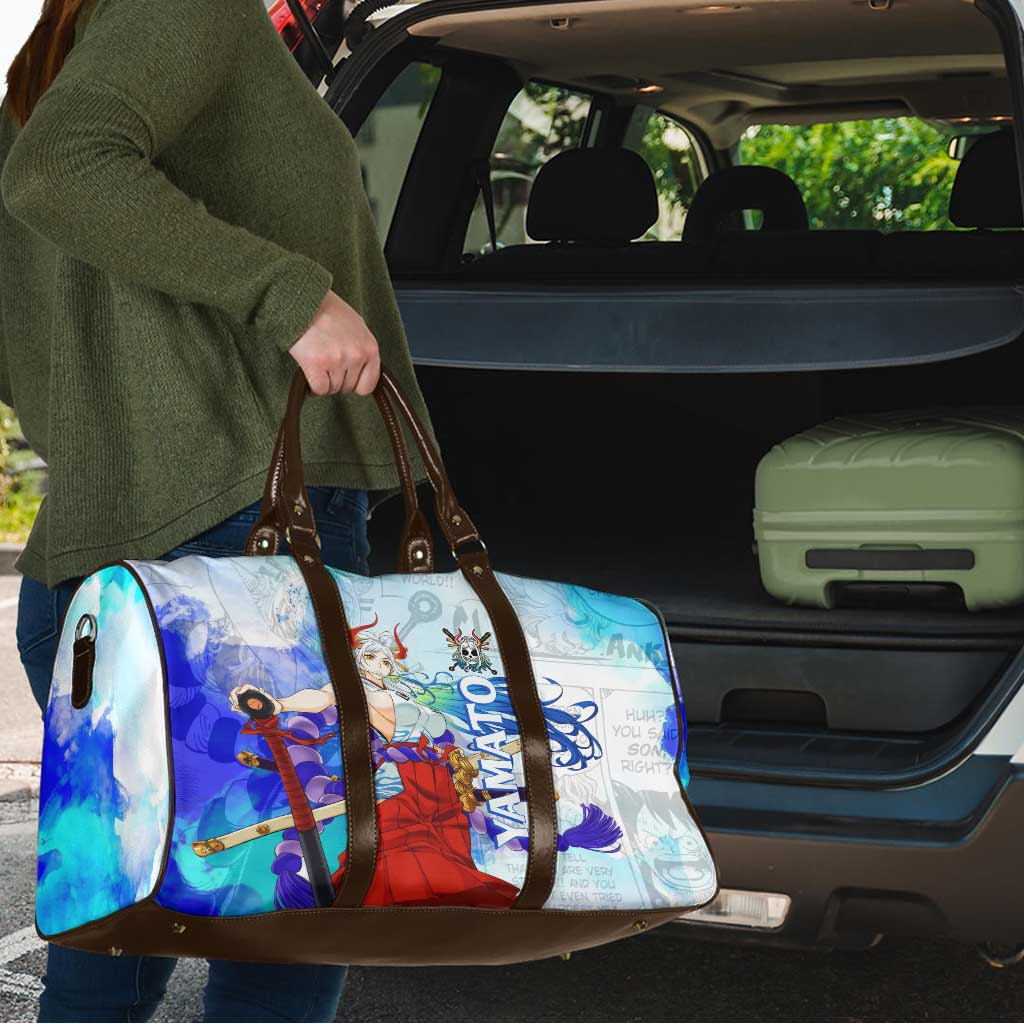 Yamato One Piece Blue Cloud Theme Travel Bag with Manga Panels and Oni Horn Character Design - The Mazicc