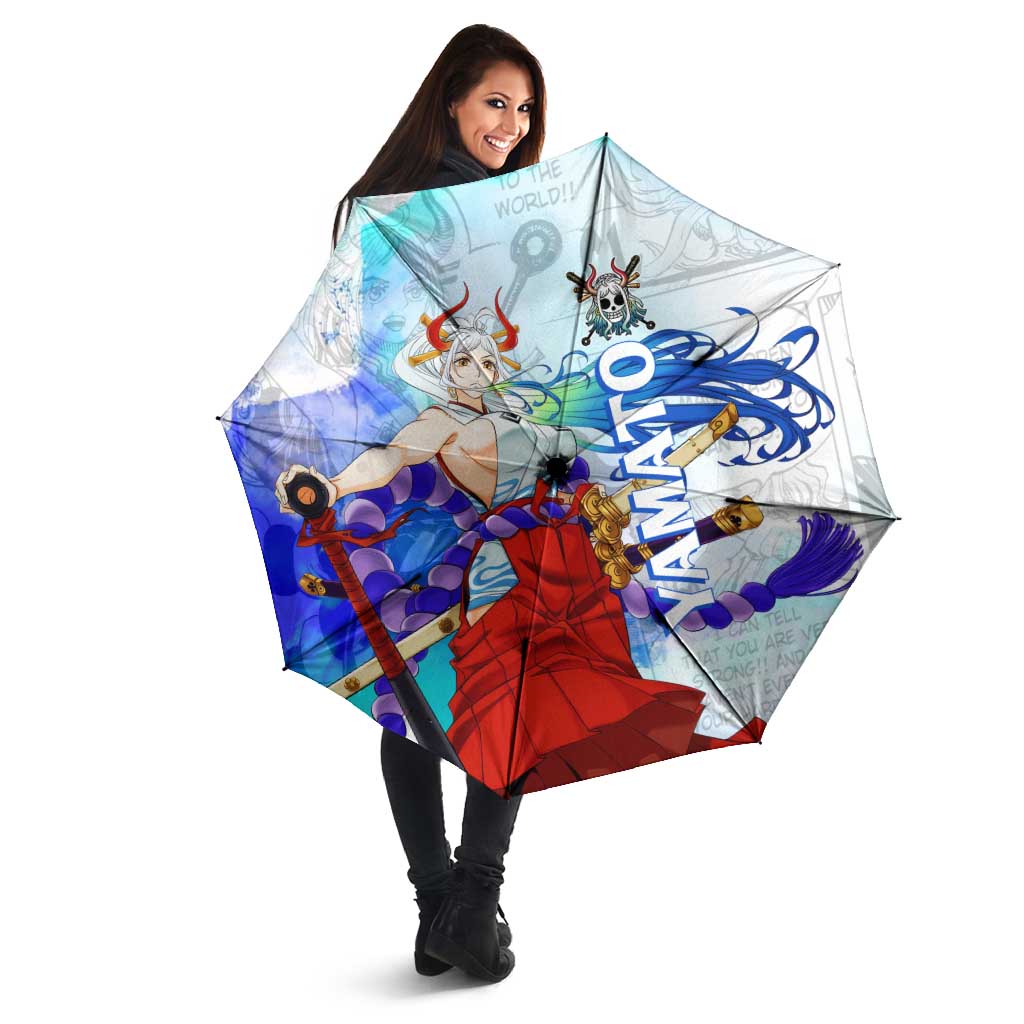 Yamato One Piece Blue Cloud Theme Umbrella with Manga Panels and Oni Horn Character Design - The Mazicc