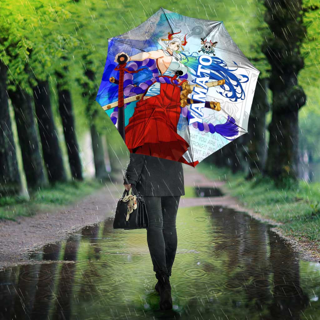 Yamato One Piece Blue Cloud Theme Umbrella with Manga Panels and Oni Horn Character Design - The Mazicc