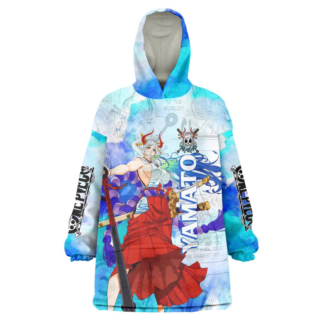 Yamato One Piece Blue Cloud Theme Wearable Blanket Hoodie with Manga Panels and Oni Horn Character Design - The Mazicc