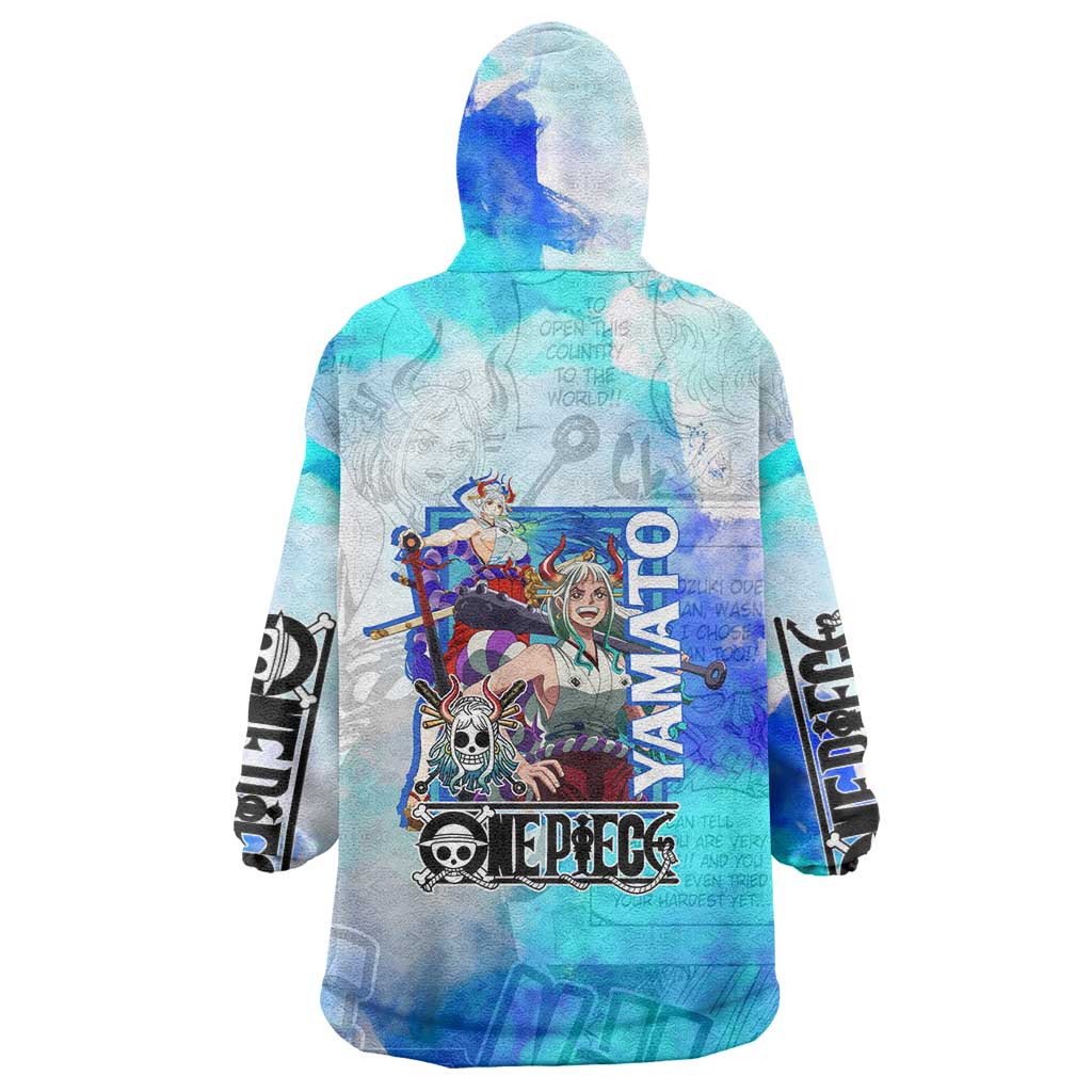 Yamato One Piece Blue Cloud Theme Wearable Blanket Hoodie with Manga Panels and Oni Horn Character Design - The Mazicc