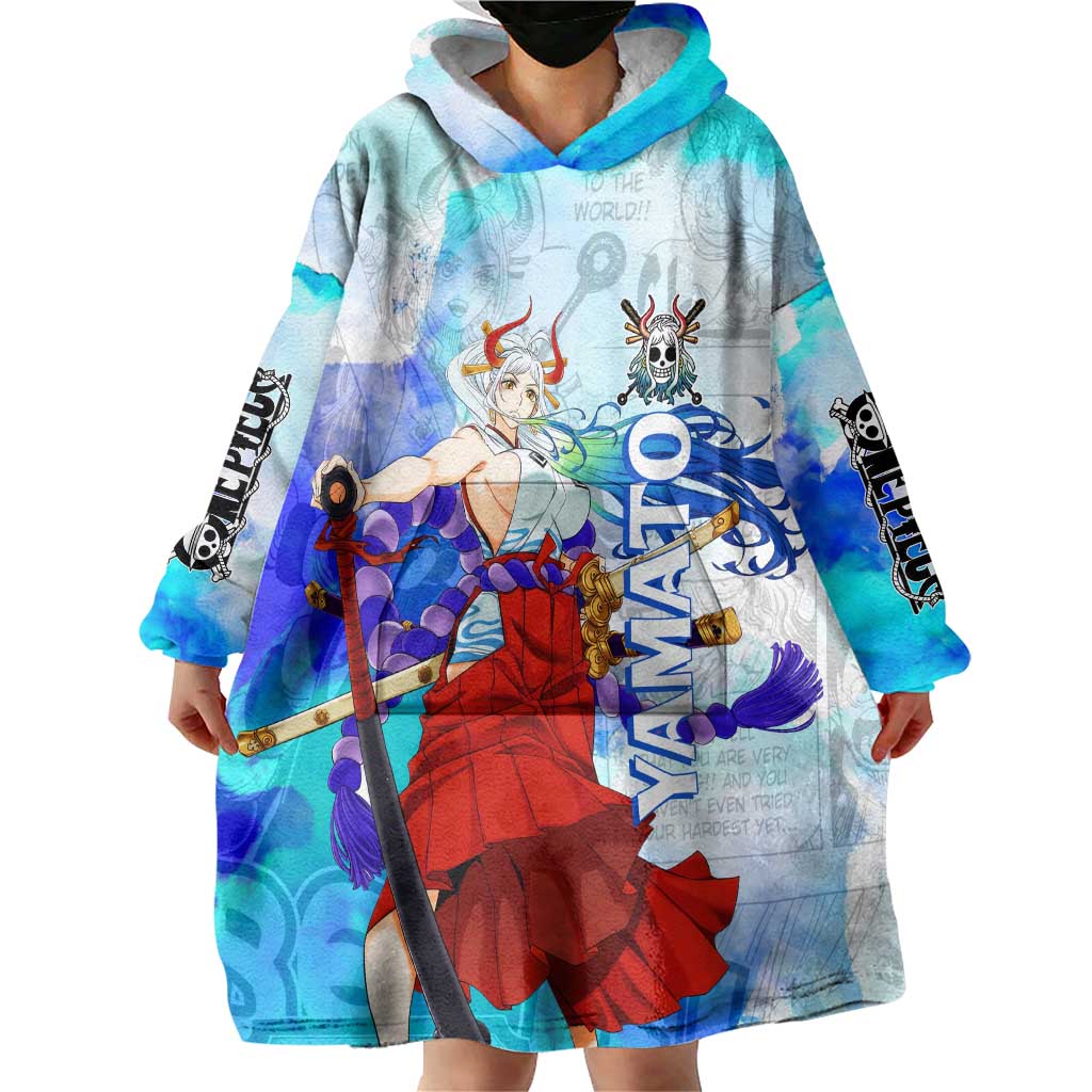 Yamato One Piece Blue Cloud Theme Wearable Blanket Hoodie with Manga Panels and Oni Horn Character Design - The Mazicc