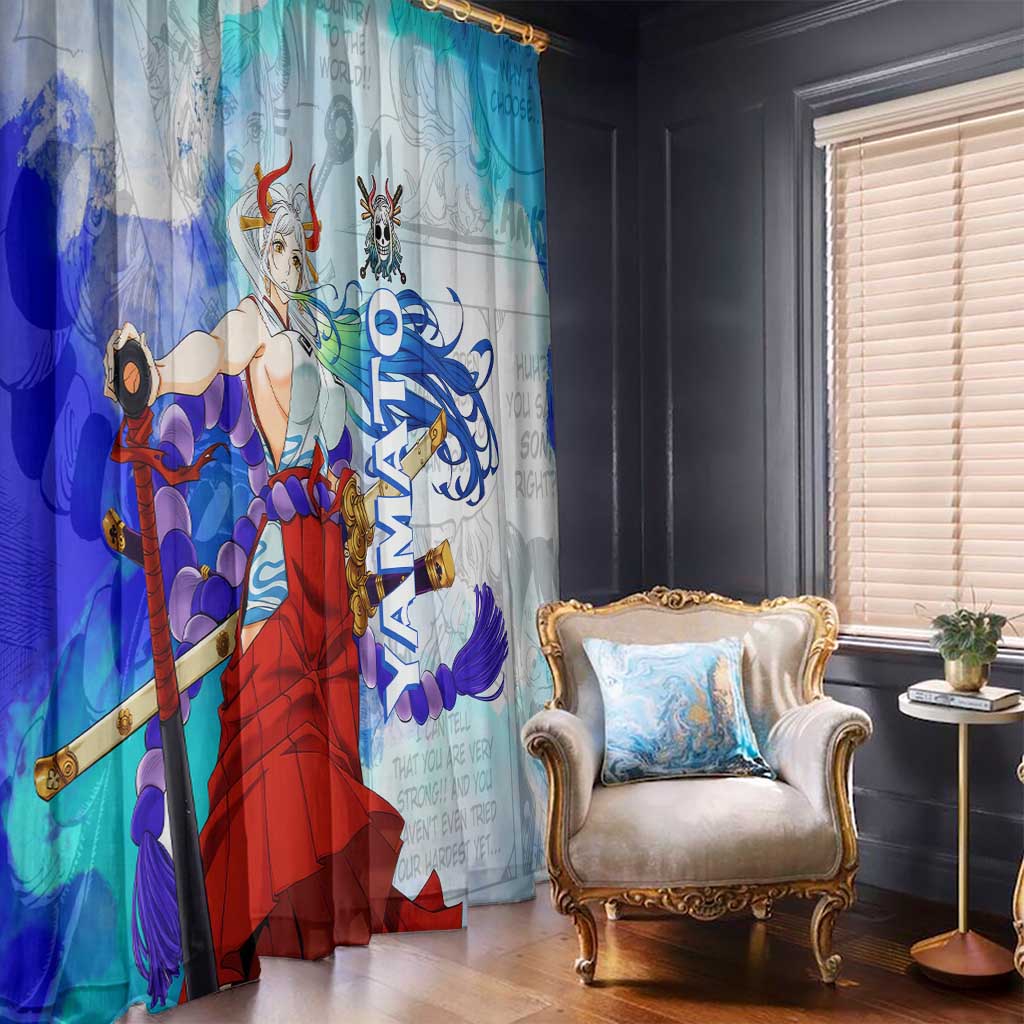 Yamato One Piece Blue Cloud Theme Window Curtain with Manga Panels and Oni Horn Character Design - The Mazicc