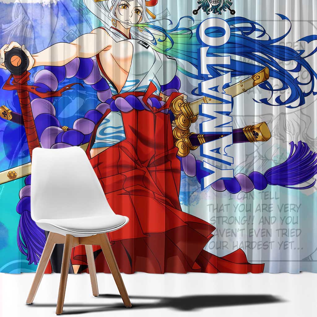 Yamato One Piece Blue Cloud Theme Window Curtain with Manga Panels and Oni Horn Character Design - The Mazicc