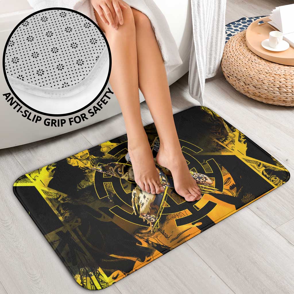 Trafalgar Law One Piece Yellow and Black Theme Bathroom Set with Jolly Roger Symbol and Manga Panel Design - The Mazicc