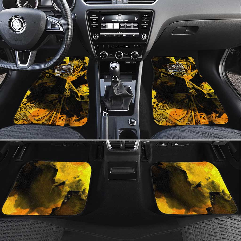 Trafalgar Law One Piece Yellow and Black Theme Car Mats with Jolly Roger Symbol and Manga Panel Design - The Mazicc